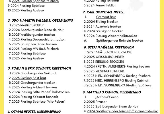 Weinliste TÄLCHEN WeinKulTour