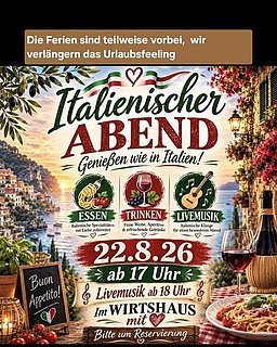 Italienischer Abend im Wirtshaus mit Herz Italienischer Abend im Wirtshaus mit Herz