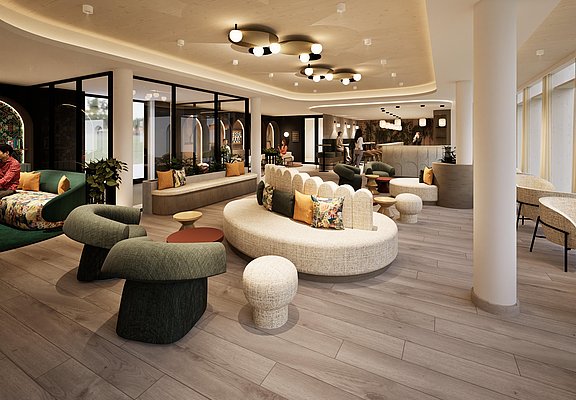 Lobby Richtung Rezeption - Rendering