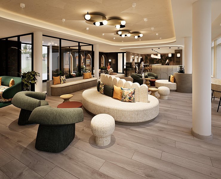 Lobby Richtung Rezeption - Rendering