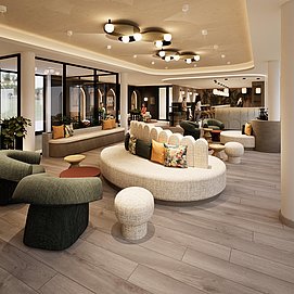 Lobby Richtung Rezeption - Rendering