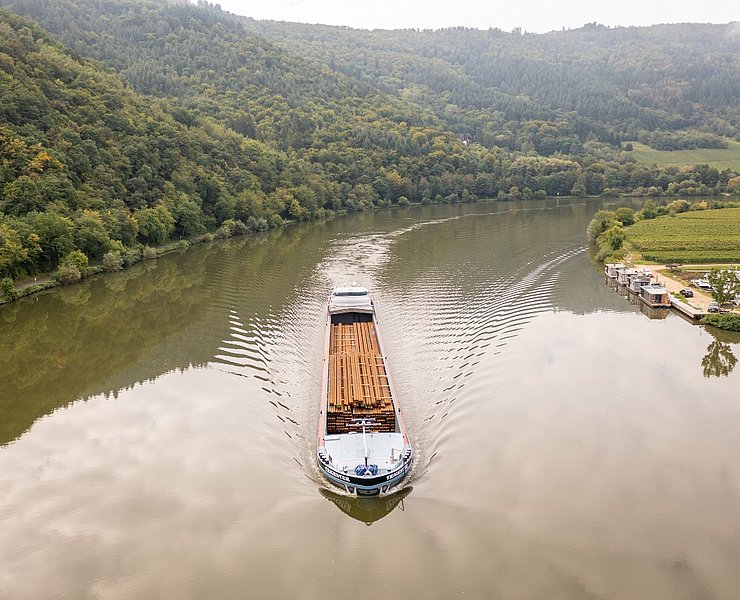 Schiff auf der Mosel zwischen Mehring und Detzem