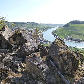 Blick vom Felsenweg auf Nittel und das Moseltal