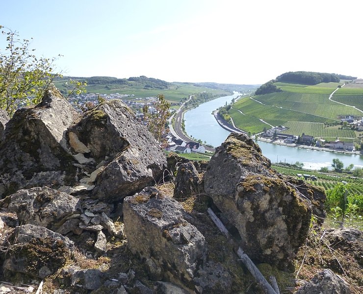 Blick vom Felsenweg auf Nittel und das Moseltal