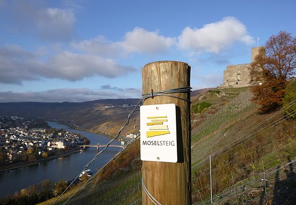 Blick auf Burg Landshut und das Moseltal mit Bernkastel-Kues