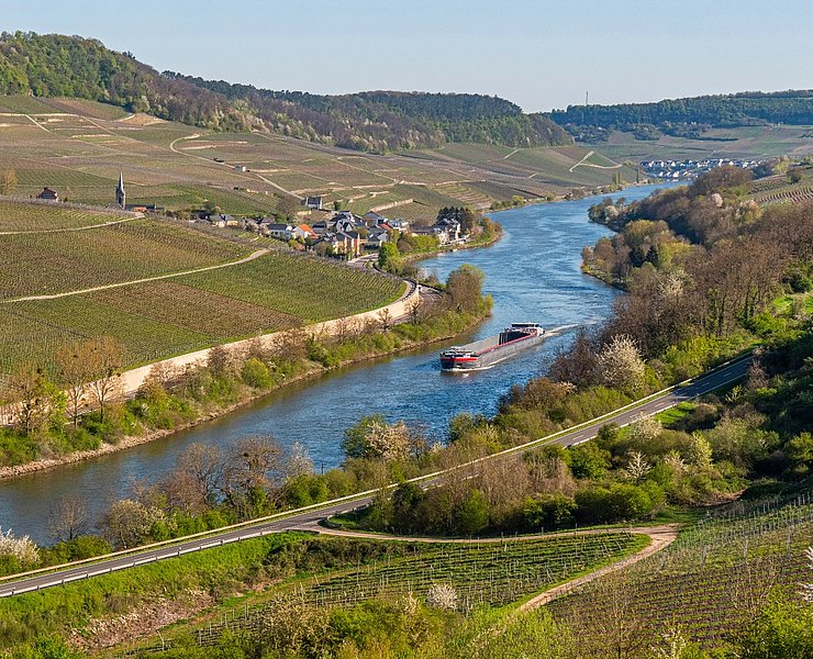 Blick von Wincheringen auf das Moseltal mit Ahn (Luxemburg)