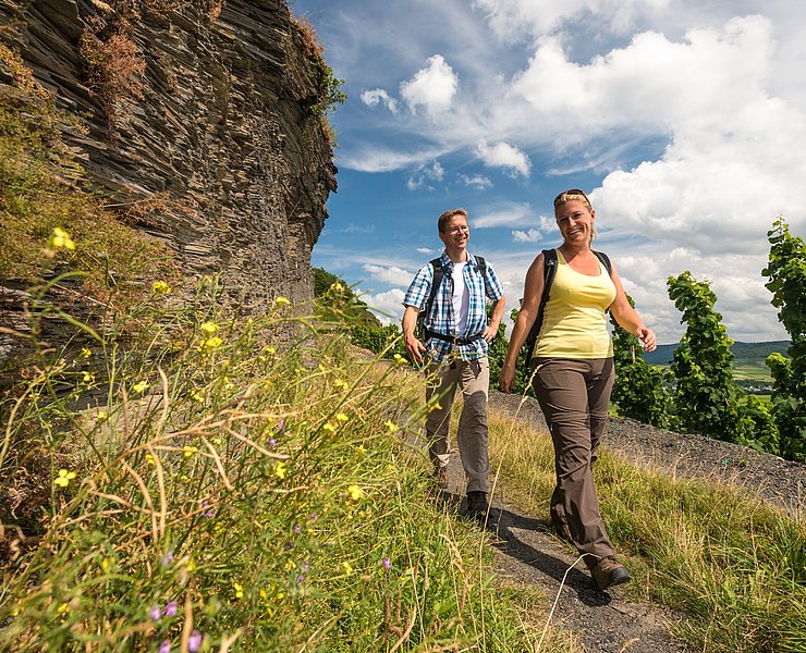 Schieferfelsen entlang des Weges auf dem Brauneberg unterhalb des Kammerfelsens
